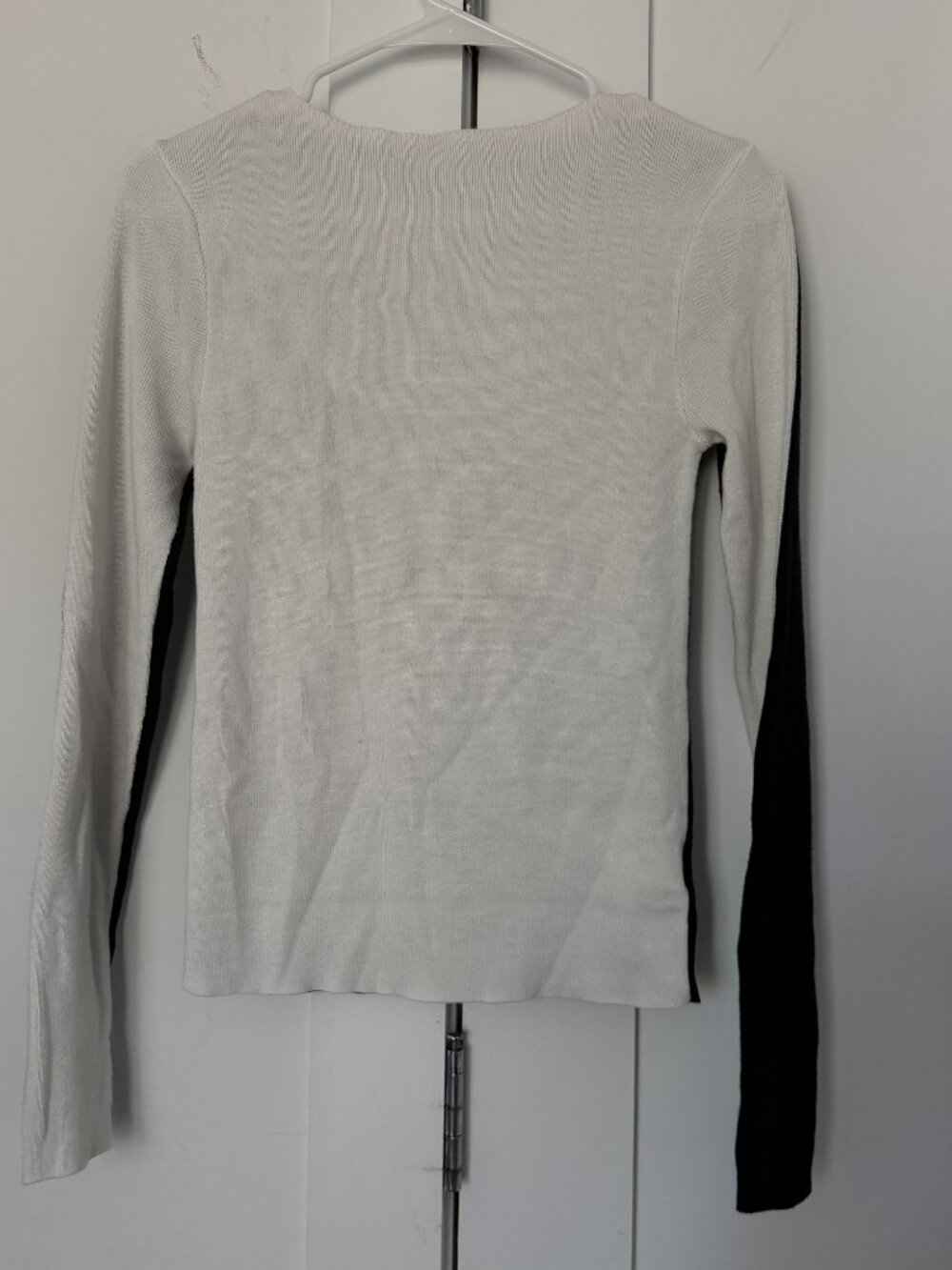 CHECK Colorblock Ribbed Long Sleeve Knit Top Black White